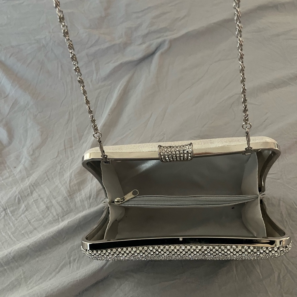 Silver Crystal Embellished Evening Clutch - Women Bags - Picture 3 of 5